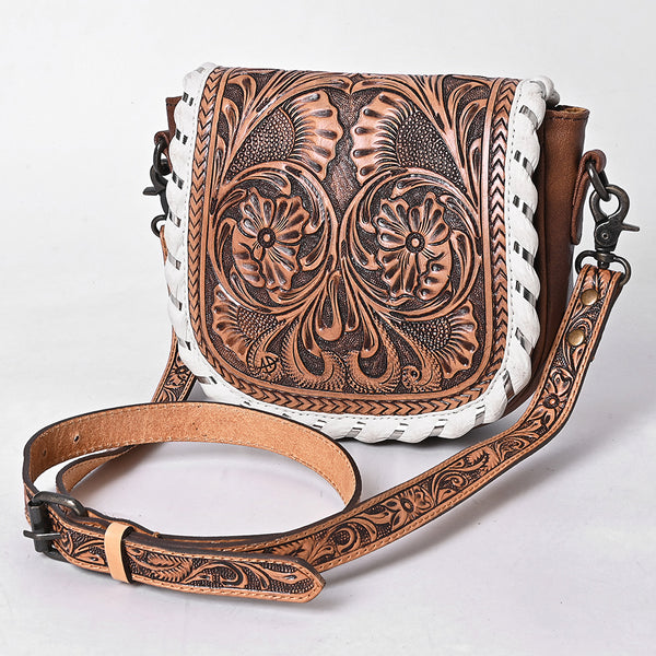 ADBG1636 American Darling Hand Tooled Leather Cross Body Bag with Western Carving and Adjustable Strap