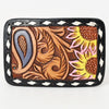 ADBLF116-BU Tooled Leather Belt Keeper - Paisley & Sunflower Design with Pink & Yellow Accents