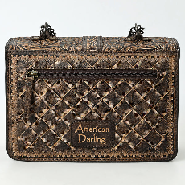 ADBG1535 American Darling Western Leather Small Crossbody Bag with Hand-Tooled Floral Design & Chain Strap