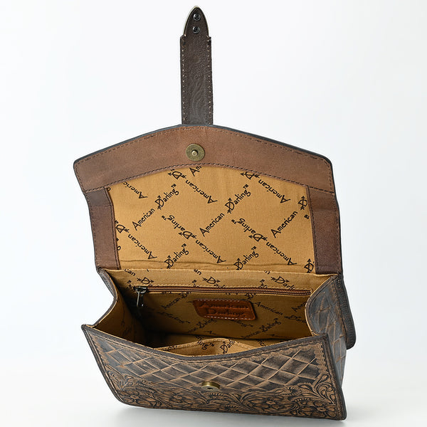 ADBG1535 American Darling Western Leather Small Crossbody Bag with Hand-Tooled Floral Design & Chain Strap