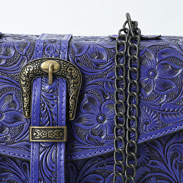 ADBG1535 American Darling Western Leather Small Crossbody Bag with Hand-Tooled Floral Design & Chain Strap