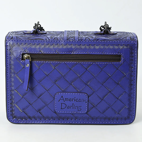 ADBG1535 American Darling Western Leather Small Crossbody Bag with Hand-Tooled Floral Design & Chain Strap