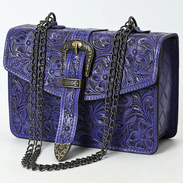 ADBG1535 American Darling Western Leather Small Crossbody Bag with Hand-Tooled Floral Design & Chain Strap