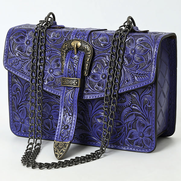 ADBG1535 American Darling Western Leather Small Crossbody Bag with Hand-Tooled Floral Design & Chain Strap