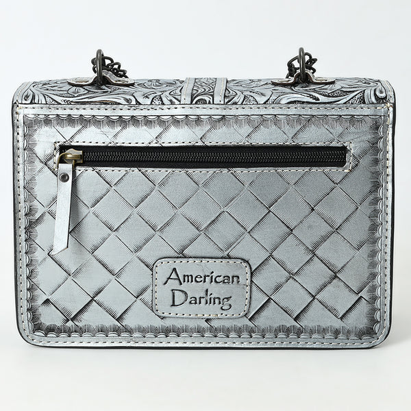 ADBG1535 American Darling Western Leather Small Crossbody Bag with Hand-Tooled Floral Design & Chain Strap