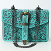 ADBG1535 American Darling Western Leather Small Crossbody Bag with Hand-Tooled Floral Design & Chain Strap
