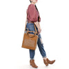 ADBG1590 American Darling Western Genuine Suede Leather Tote Bag with Boot-Stitched Detailing