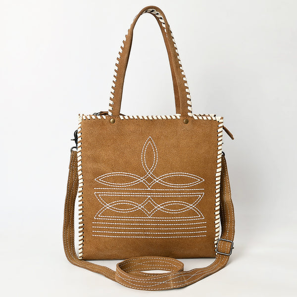 ADBG1590 American Darling Western Genuine Suede Leather Tote Bag with Boot-Stitched Detailing