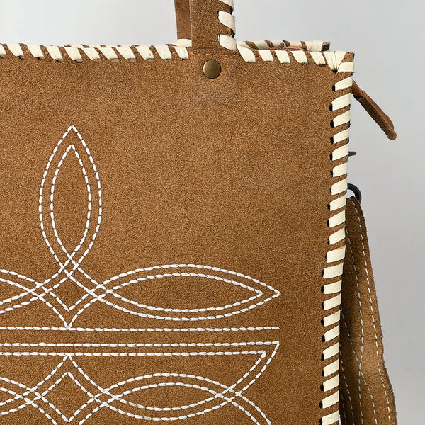 ADBG1590 American Darling Western Genuine Suede Leather Tote Bag with Boot-Stitched Detailing