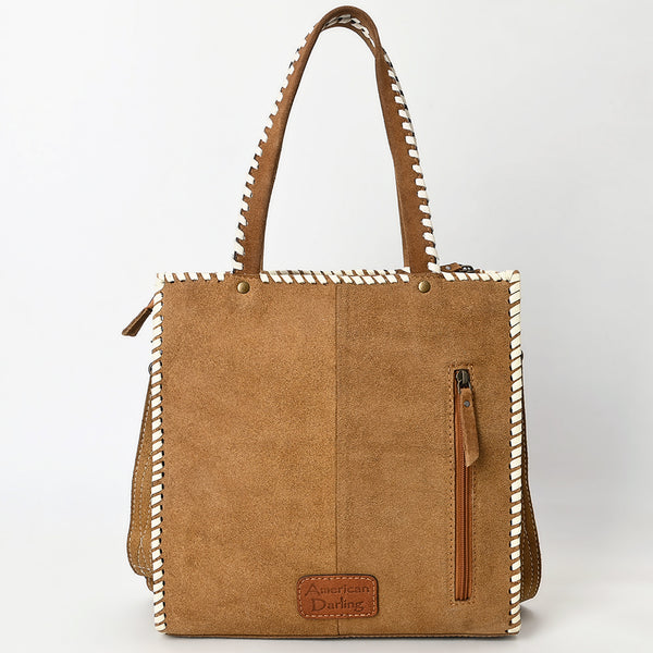 ADBG1590 American Darling Western Genuine Suede Leather Tote Bag with Boot-Stitched Detailing