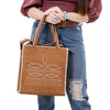 ADBG1590 American Darling Western Genuine Suede Leather Tote Bag with Boot-Stitched Detailing