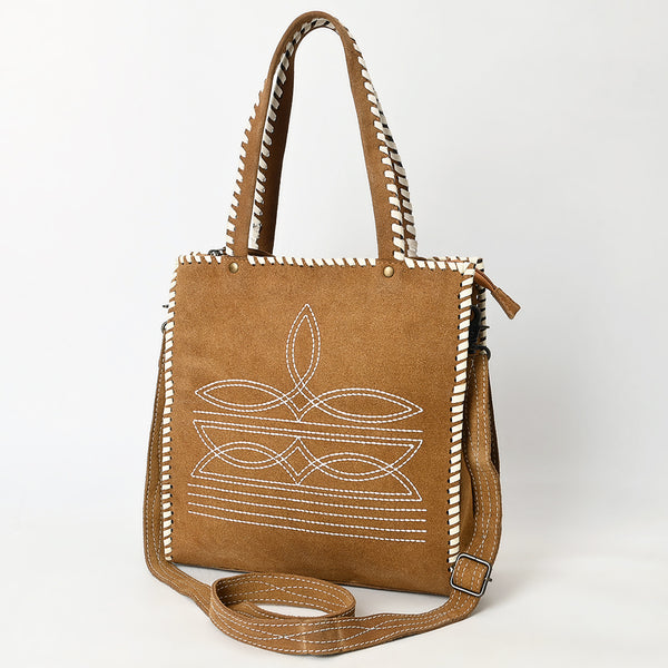 ADBG1590 American Darling Western Genuine Suede Leather Tote Bag with Boot-Stitched Detailing