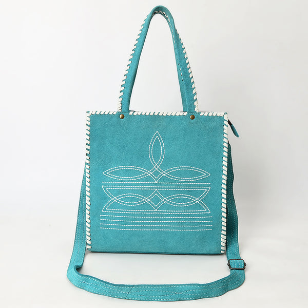 ADBG1590 American Darling Western Genuine Suede Leather Tote Bag with Boot-Stitched Detailing