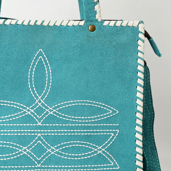 ADBG1590 American Darling Western Genuine Suede Leather Tote Bag with Boot-Stitched Detailing