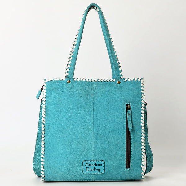 ADBG1590 American Darling Western Genuine Suede Leather Tote Bag with Boot-Stitched Detailing