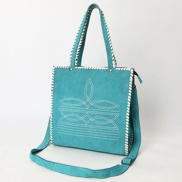 ADBG1590 American Darling Western Genuine Suede Leather Tote Bag with Boot-Stitched Detailing