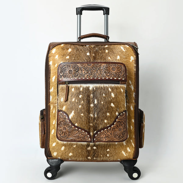 ADBG1637 American Darling Western Leather Travel Case with Hair-On Cowhide and Hand-Tooled Detailing