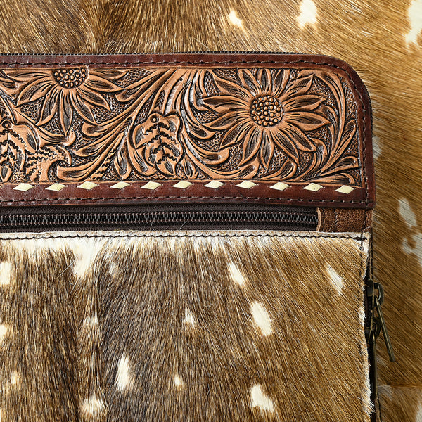 ADBG1637 American Darling Western Leather Travel Case with Hair-On Cowhide and Hand-Tooled Detailing