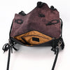 ADBGM550 Black Hair-On Leather Fringe Clutch - Western Crossbody with Turquoise Concho & Braided Trim
