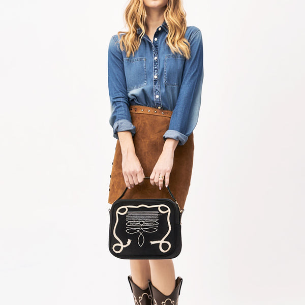 ADBGA681 Genuine suede Jewelry Case with Western Rope Embroidery