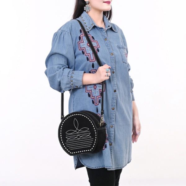 ADBGA682 American Darling Boot Stitched Genuine Suede Western Leather Canteen Bag