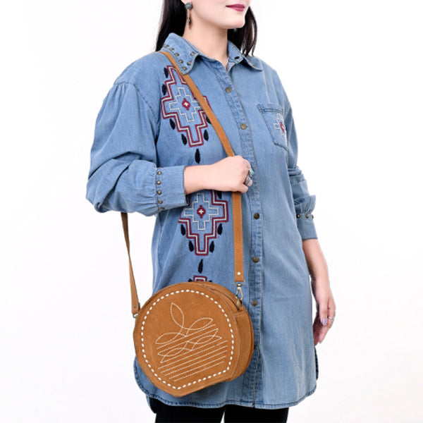 ADBGA682 American Darling Boot Stitched Genuine Suede Western Leather Canteen Bag
