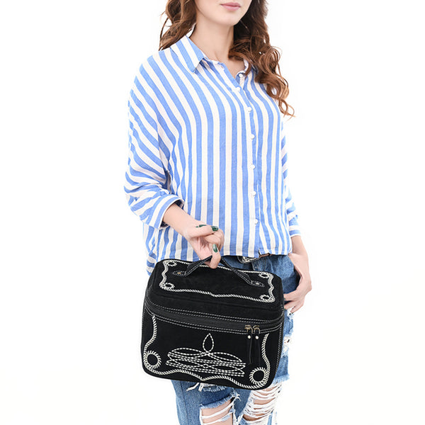 ADBGA683 American Darling Boot Stitched Genuine Suede Leather Jewelry Case