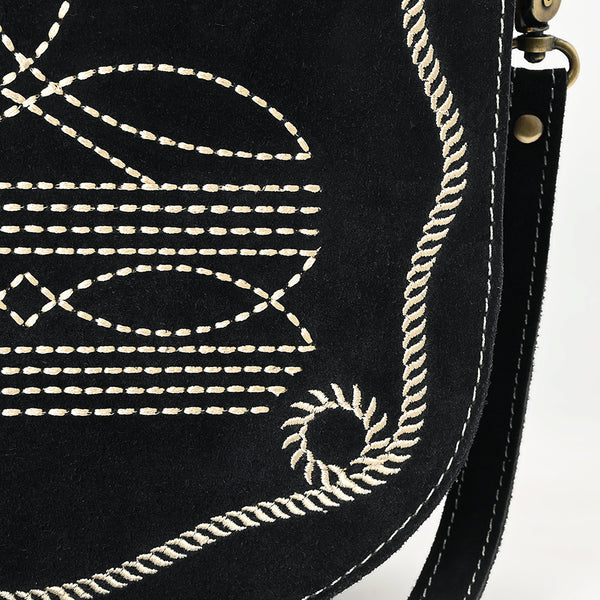 ADBGA684 American Darling Genuine Suede Leather Cross body Bag with White Rope Embroidery