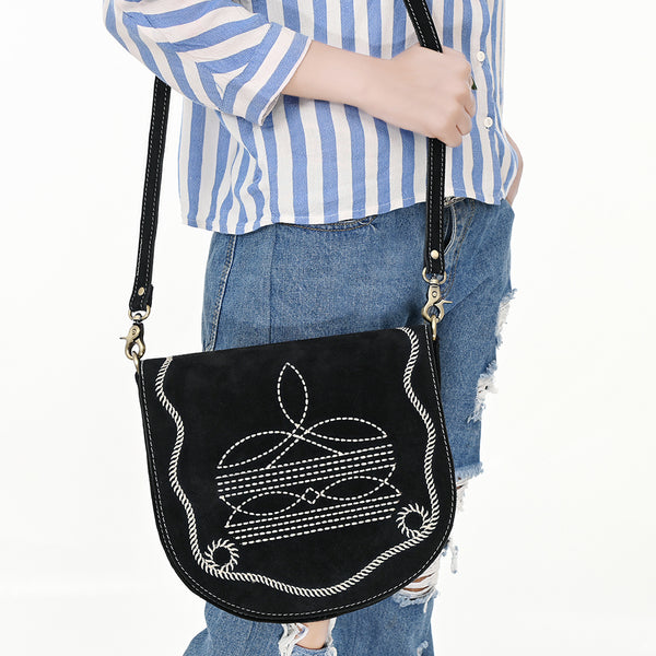 ADBGA684 American Darling Genuine Suede Leather Cross body Bag with White Rope Embroidery