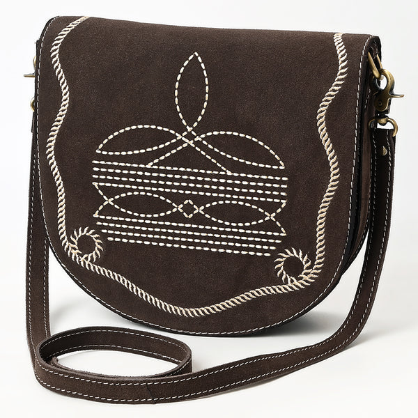 ADBGA684 American Darling Genuine Suede Leather Cross body Bag with White Rope Embroidery