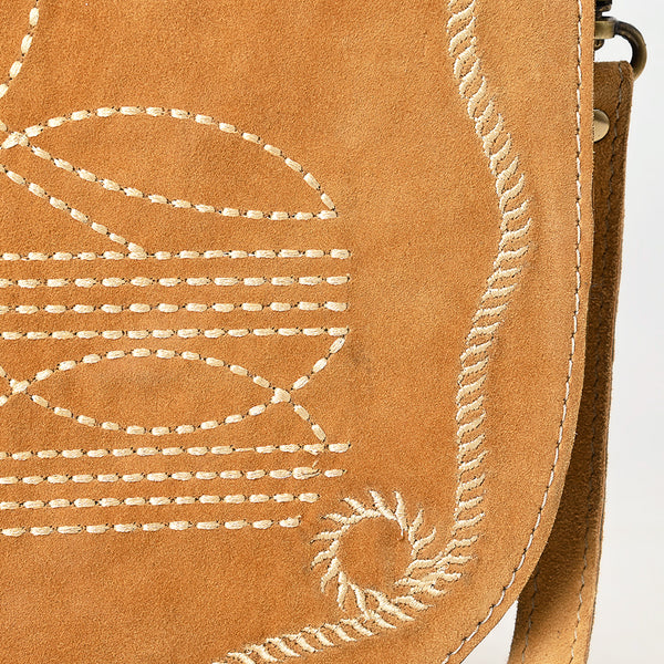ADBGA684 American Darling Genuine Suede Leather Cross body Bag with White Rope Embroidery
