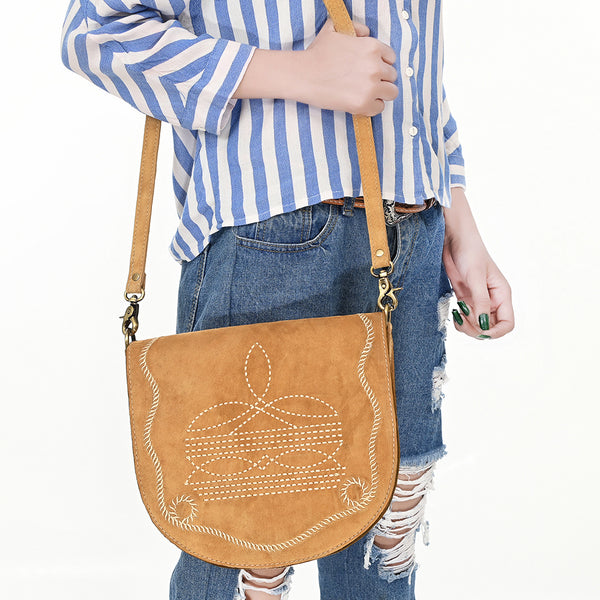 ADBGA684 American Darling Genuine Suede Leather Cross body Bag with White Rope Embroidery