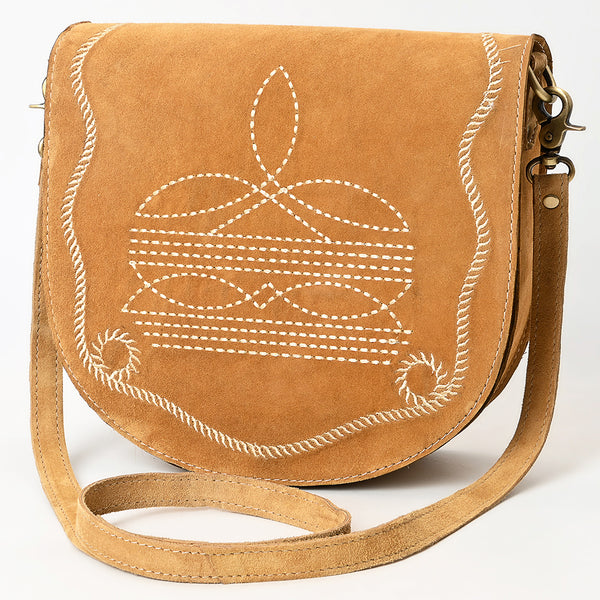 ADBGA684 American Darling Genuine Suede Leather Cross body Bag with White Rope Embroidery