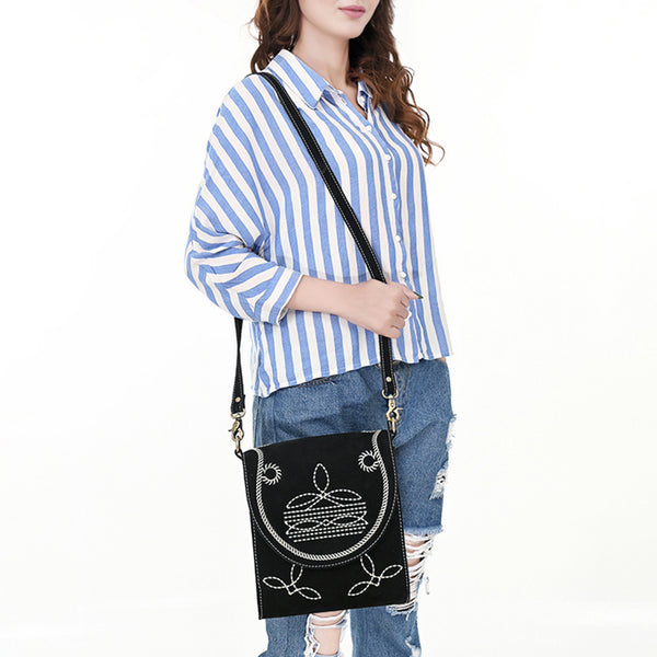 ADBGA685 American Darling Boot Stitched Suede Genuine Leather Cross body Bag