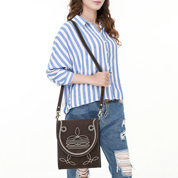 ADBGA685 American Darling Boot Stitched Suede Genuine Leather Cross body Bag