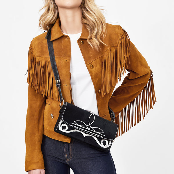 ADBGA686 American Darling Boot Stitched Suede Genuine Leather Small Cross body Bag