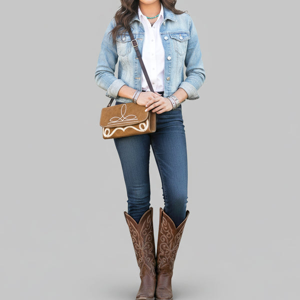 ADBGA686 American Darling Boot Stitched Suede Genuine Leather Small Cross body Bag