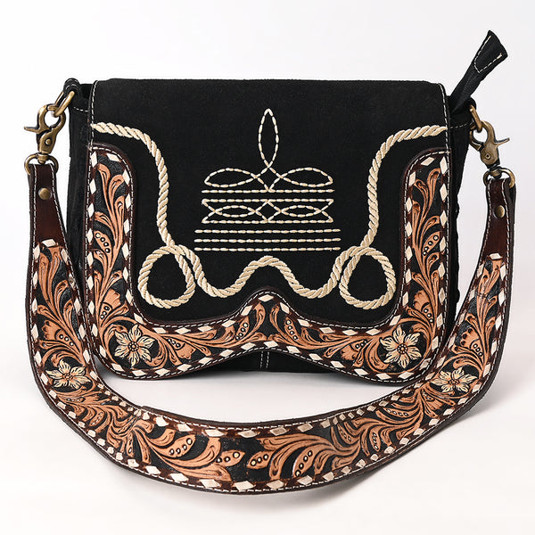 ADBGA687 American Darling Boot Stitched Suede Leather Hand Tooled Cross body Bag