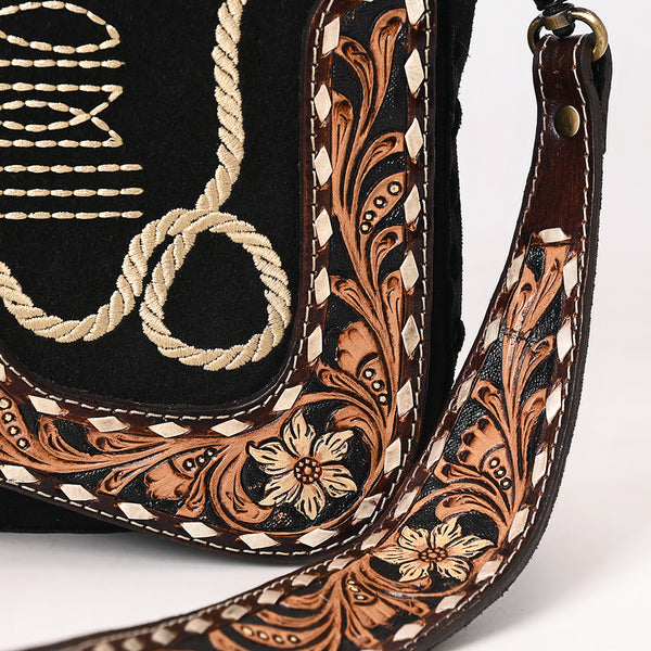 ADBGA687 American Darling Boot Stitched Suede Leather Hand Tooled Cross body Bag