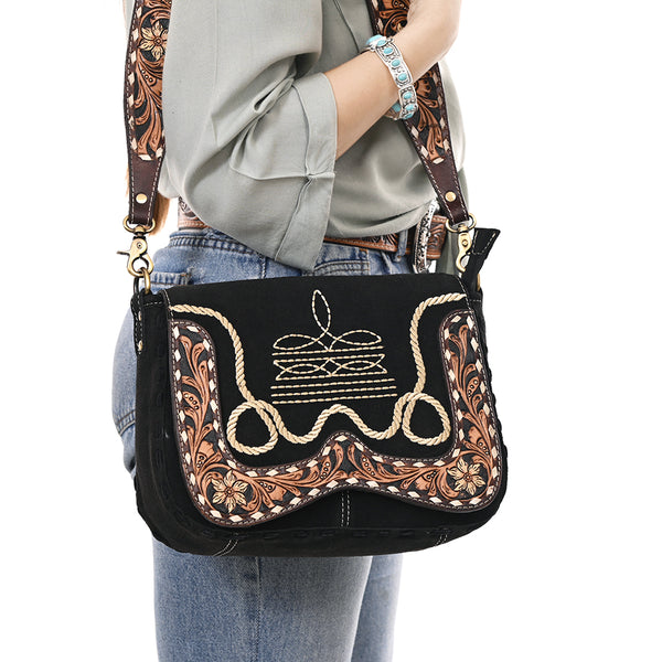 ADBGA687 American Darling Boot Stitched Suede Leather Hand Tooled Cross body Bag