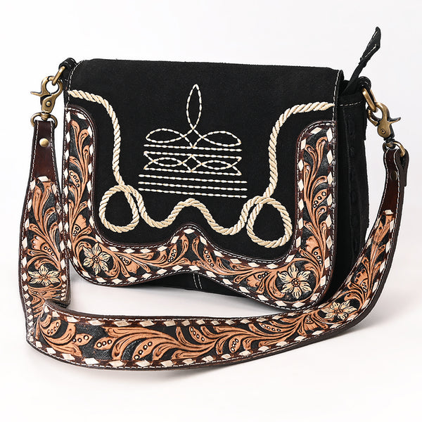 ADBGA687 American Darling Boot Stitched Suede Leather Hand Tooled Cross body Bag