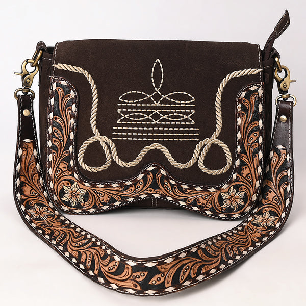 ADBGA687 American Darling Boot Stitched Suede Leather Hand Tooled Cross body Bag