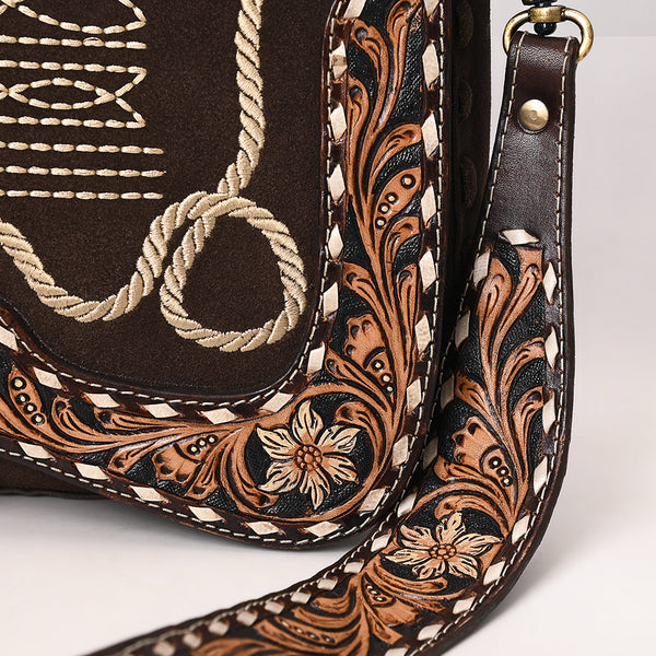 ADBGA687 American Darling Boot Stitched Suede Leather Hand Tooled Cross body Bag