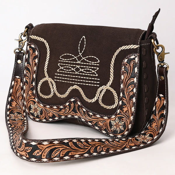 ADBGA687 American Darling Boot Stitched Suede Leather Hand Tooled Cross body Bag