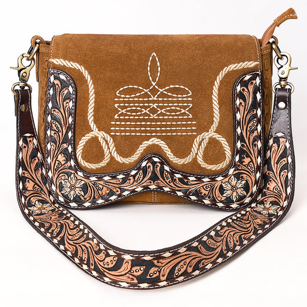 ADBGA687 American Darling Boot Stitched Suede Leather Hand Tooled Cross body Bag