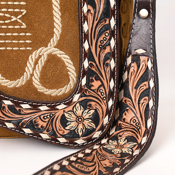 ADBGA687 American Darling Boot Stitched Suede Leather Hand Tooled Cross body Bag