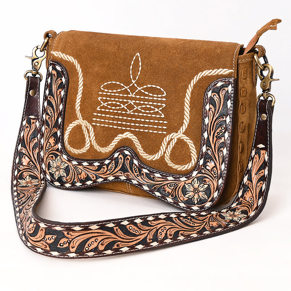ADBGA687 American Darling Boot Stitched Suede Leather Hand Tooled Cross body Bag
