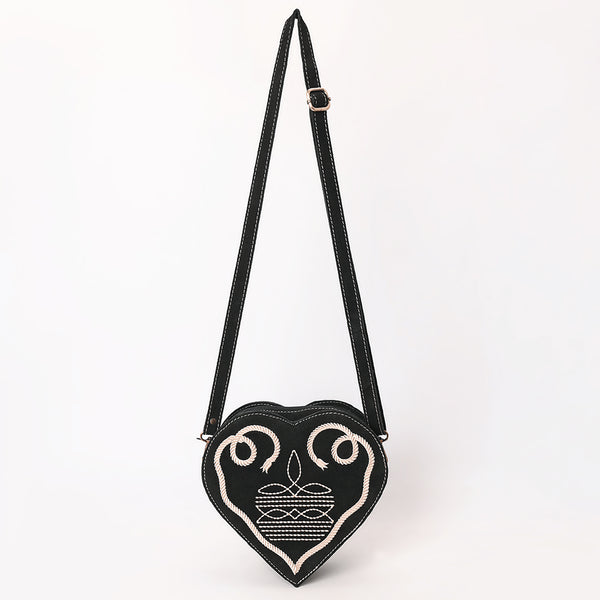ADBGA688 American Darling Heart Shaped Black Suede Leather Canteen Bag