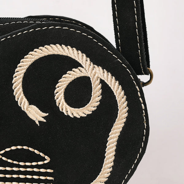 ADBGA688 American Darling Heart Shaped Black Suede Leather Canteen Bag