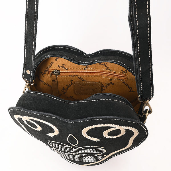 ADBGA688 American Darling Heart Shaped Black Suede Leather Canteen Bag